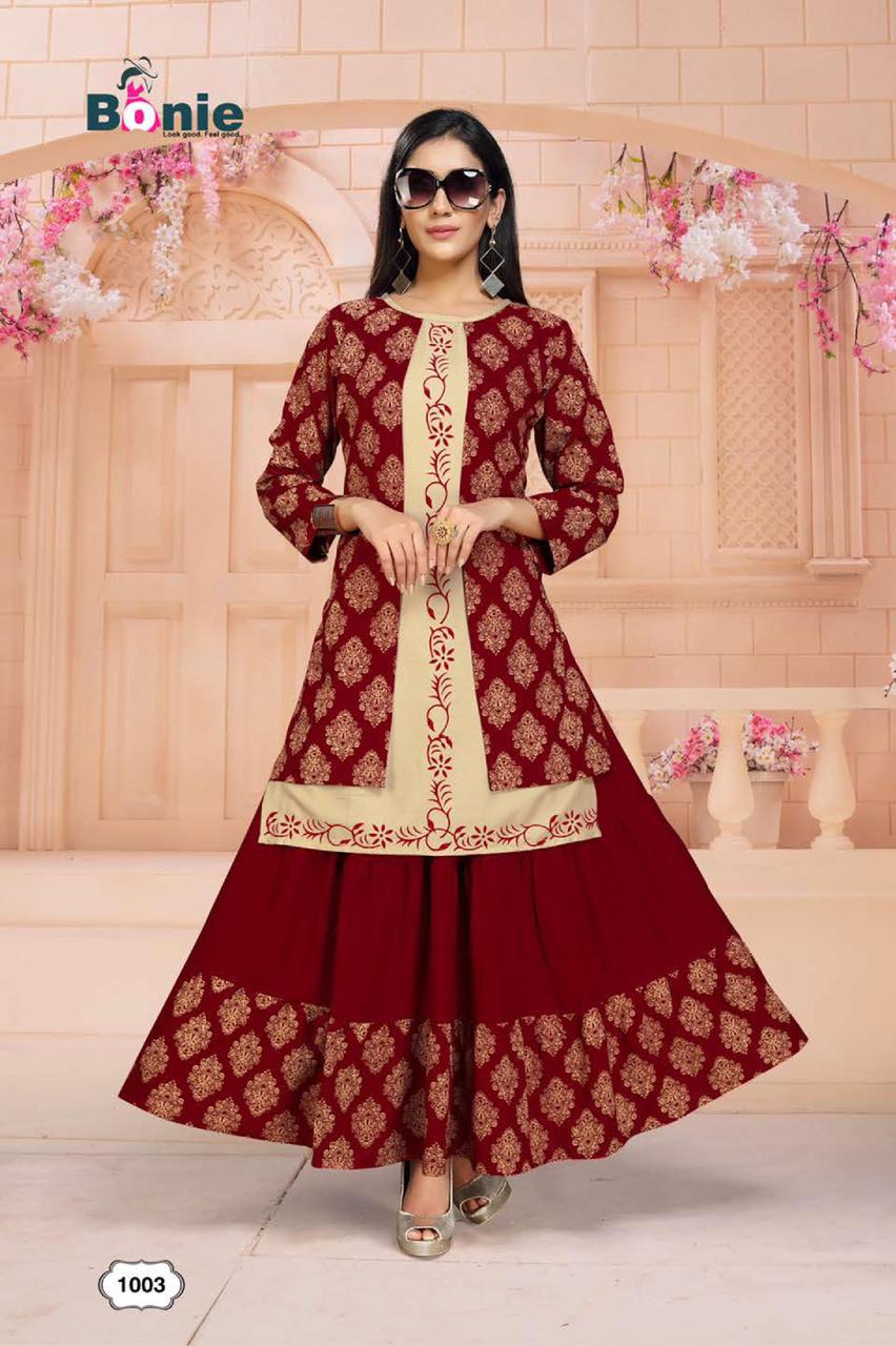 Bonie Chavi 2  Latest Fancy Regular Wear Rayon Printed Kurtis With Skirt Collection 